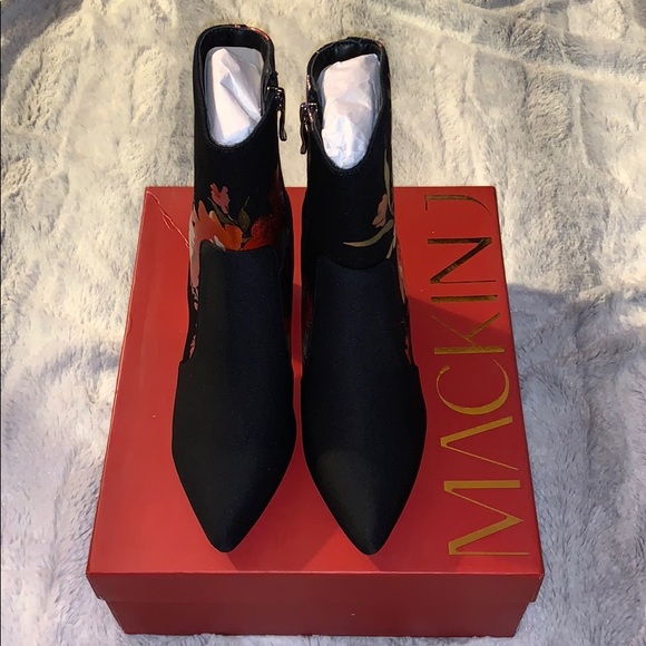 Black & Red Metallic Floral Ankle Sock Boots - Picture 5 of 8